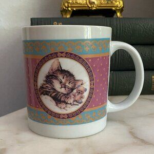 Vintage 90s Tabby Fluffy Kitten Cuddling Teddy Cat Mug
